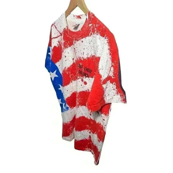 Vintage Single Stitch T Shirt XL Flag Print Fruit Of The Loom Made In USA - Picture 2 of 7